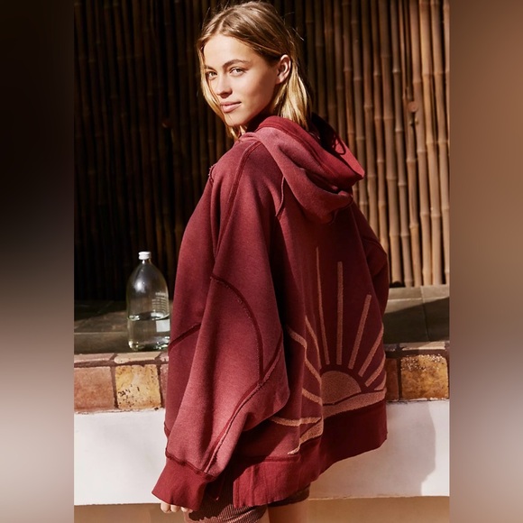 Free People Roam On Pullover Hoodie Sweatshirt Women’s Red Sun One Size EUC